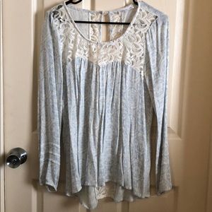 Blue and white long sleeve blouse